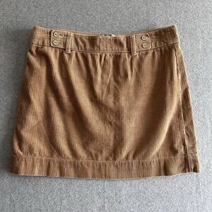 Ann Taylor Loft Corduroy Skirt‎ Gold Orange Front Buttons Sz 10 34" Faux Pockets